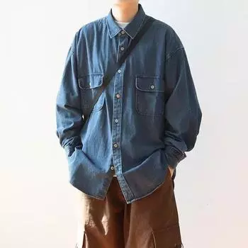 2024 Весна и осень PU красивое пальто мужское Ins High Street модный бренд Гонконгский стиль японский стиль Харадзюку корейский стиль модная свободная куртка M синий