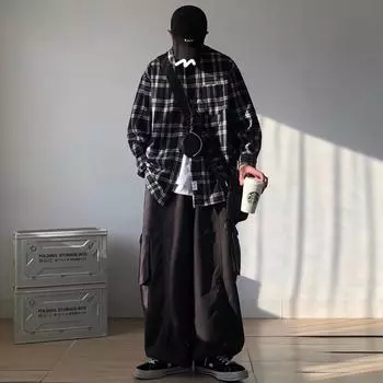 2024 Весна и осень PU красивое пальто мужское Ins High Street модный бренд Гонконгский стиль японский стиль Харадзюку корейский стиль модная свободная куртка M чёрный