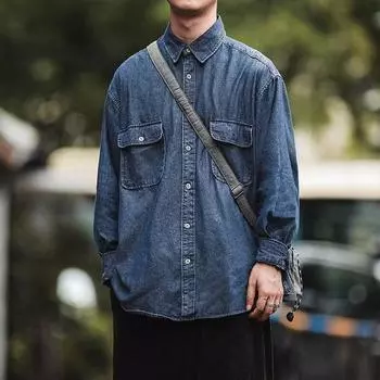 2024 Весна и осень PU красивое пальто мужское Ins High Street модный бренд Гонконгский стиль японский стиль Харадзюку корейский стиль модная свободная куртка M синий