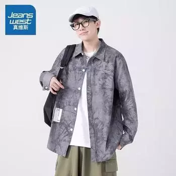 2024 Весна и осень рубашка с длинным рукавом японский стиль Гонконг Ins свободная рубашка мужская летняя модная универсальная повседневная куртка M абрикосовый