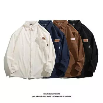 2024 Весна и осень рубашка с длинным рукавом японский стиль Гонконг Ins свободная рубашка мужская летняя модная универсальная повседневная куртка M чёрный