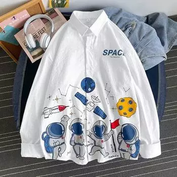 2024 Весна и осень рубашка с длинным рукавом японский стиль Гонконг Ins свободная рубашка мужская летняя модная универсальная повседневная куртка M чёрный