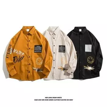 2024 Весна и осень рубашка с длинным рукавом японский стиль Гонконг Ins свободная рубашка мужская летняя модная универсальная повседневная куртка M абрикосовый