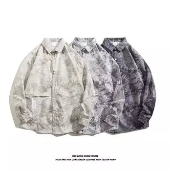 2024 Весна и осень рубашка с длинным рукавом японский стиль Гонконг Ins свободная рубашка мужская летняя модная универсальная повседневная куртка M абрикосовый