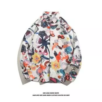 2024 Весна и осень рубашка с длинным рукавом японский стиль Гонконг Ins свободная рубашка мужская летняя модная универсальная повседневная куртка M абрикосовый