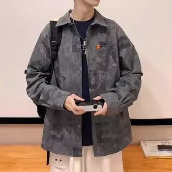 2024 Весна и осень рубашка с длинным рукавом японский стиль Гонконг Ins свободная рубашка мужская летняя модная универсальная повседневная куртка M армия зеленый