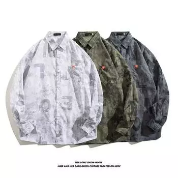 2024 Весна и осень рубашка с длинным рукавом японский стиль Гонконг Ins свободная рубашка мужская летняя модная универсальная повседневная куртка M армия зеленый