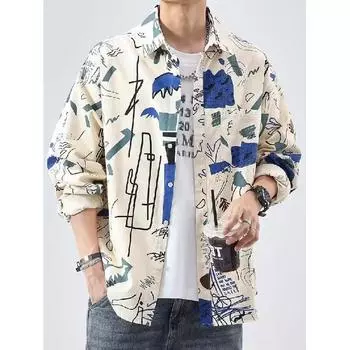 2024 Весна и осень рубашка с длинным рукавом японский стиль Гонконг Ins свободная рубашка мужская летняя модная универсальная повседневная куртка M абрикосовый