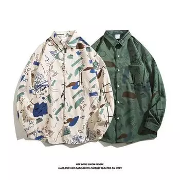 2024 Весна и осень рубашка с длинным рукавом японский стиль Гонконг Ins свободная рубашка мужская летняя модная универсальная повседневная куртка M абрикосовый