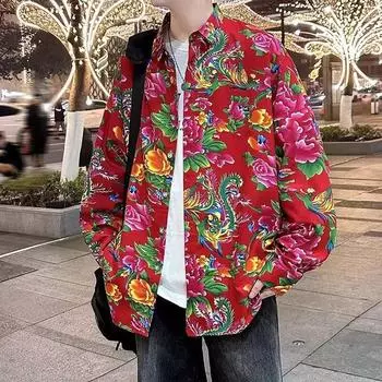 2024 Весна и осень рубашка с длинным рукавом японский стиль Гонконг Ins свободная рубашка мужская летняя модная универсальная повседневная куртка M красный