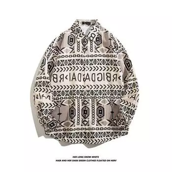 2024 Весна и осень рубашка с длинным рукавом японский стиль Гонконг Ins свободная рубашка мужская летняя модная универсальная повседневная куртка M абрикосовый