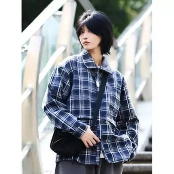 2024 Весна и осень рубашка с длинными рукавами в клетку мужская повседневная модная брендовая японская гонконгская студенческая корейская модная подростковая куртка M хаки