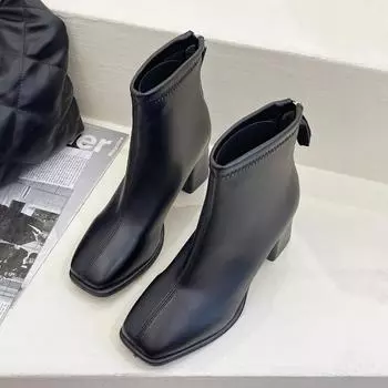 2024 Весна и осень сезон Новая мода квадратный затылок молния сзади внешняя одежда женские модные ботинки одинарные ботинки женские 35 бежевый