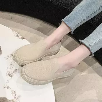 2024 Весна и осень сезон новые круглые модные толстые подошвы однотонные универсальные удобные туфли на плоской подошве одинарные туфли 35 бежевый