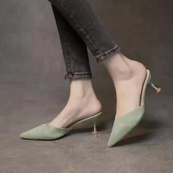 2024 Весна и осень сезон новый однотонный кожаный ободок верхняя одежда полутапочки женские удобные одинарные туфли 33 бежевый