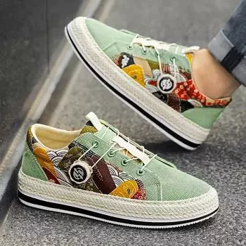 2024 Весна и осень Сезон Последние Персонализированные Шнуровка Вельвет Борд Кроссовки Износостойкие и Противоскользящие Холщовые Туфли Размер 39-44 39 зелёный