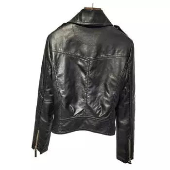2024 Весна и Осень Женская Кожаная Куртка Локомотив С Потертыми Лацканами Короткая Куртка XS чёрный