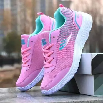 2024 Весна и Осень Женская Повседневная Спортивная Обувь Дышащие Кроссовки На Плоской Подошве Легкие Кроссовки Для Путешествий Одиночные Кроссовки 39 розовый