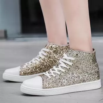 2024 Весна и Осень Женские Модные Высокие Блестящие Фэнтези Кроссовки Плоские Модные 37 зелёный