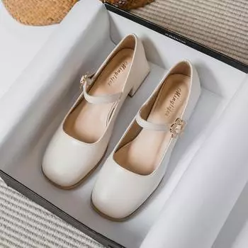 2024 Весна и осень Женские туфли на высоком каблуке в корейском стиле Мэри Джейн Стильная одежда для вечеринок и работы Женская повседневная кожаная обувь 41-43 35 чёрный