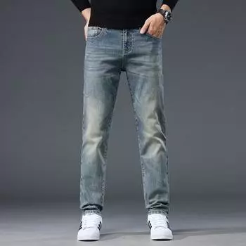 2024 Весна и Осень Зима Новые Джинсы Мужские Прямые Трубчатые Облегающие Ретро Тренд Эластичные Повседневные Длинные Брюки 28