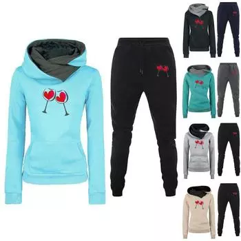 2024 Весна и Осень Зима Новый бархатный спортивный комплект с капюшоном для женщин, толстовки, брюки, женская одежда S