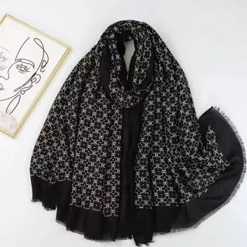 2024 Весна и Осень Зима Новый Хлопок И Конопля Длинный Тонкий Шарф Путешествия Универсальный Солнцезащитный Теплый Шаль Для Женщин 88*180cm чёрный