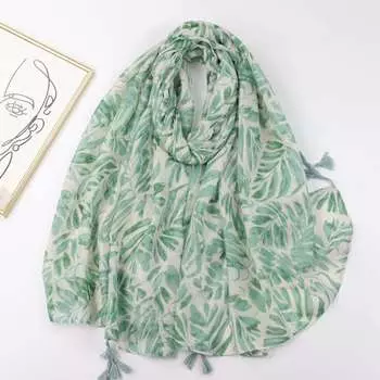 2024 Весна и Осень Зима Новый Хлопок И Конопля Длинный Тонкий Шарф Путешествия Универсальный Солнцезащитный Теплый Шаль Для Женщин 88*180cm зелёный