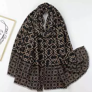 2024 Весна и Осень Зима Новый Хлопок И Конопля Длинный Тонкий Шарф Путешествия Универсальный Солнцезащитный Теплый Шаль Для Женщин 88*180cm чёрный