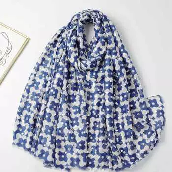 2024 Весна и Осень Зима Новый Хлопок И Конопля Длинный Тонкий Шарф Путешествия Универсальный Солнцезащитный Теплый Шаль Для Женщин 88*180cm синий