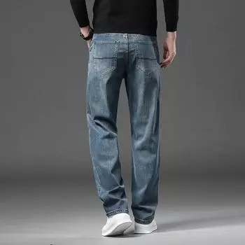 2024 Весна и Осень Зима Толстые джинсы Tencel Мужские свободные прямые деловые брюки с высокой талией Ретро-брюки 29