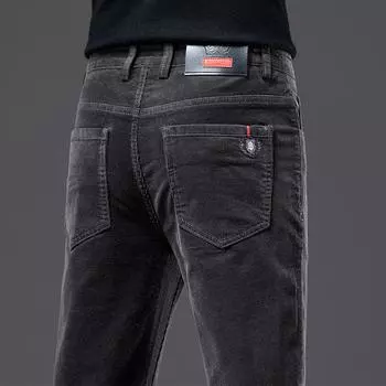 2024 Весна и Осень Зима Высококачественный вельвет с бархатными/обычными брюками, эластичные полосатые бархатные брюки, легкие травяные бархатные повседневные брюки, прямые 28 чёрный