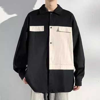 2024 Весна Корейские Куртки Модные Осенние Мужские Блузки С Отложным Воротником Мужская Одежда Мужские Лоскутные Рубашки С Пуговицами Корейские Трендовые Рубашки 3XL белый