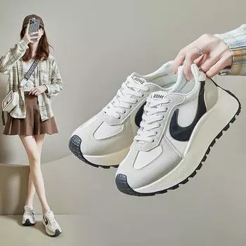 2024 Весна Корейский Forrest Gump Женские Кроссовки Платформа, Увеличивающие Спортивные Повседневные Туфли BN001 39 чёрный