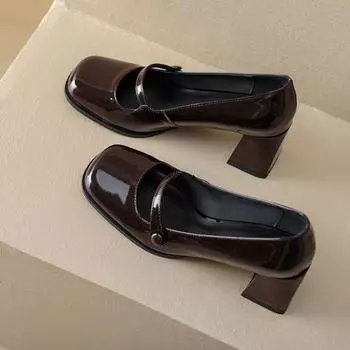 2024 Весна Квадратный носок Туфли Мэри Джейн Женские Модные Небольшие Повседневные Уличные Платформы Каблуки Женская Комфортная Обувь 34 чёрный