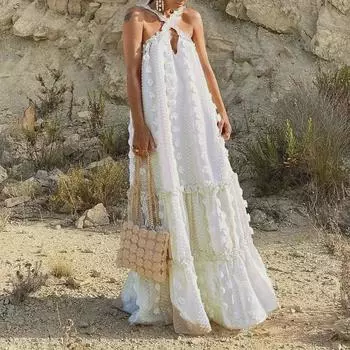 2024 Весна/Лето Европейская и Американская Однотонная Цветочная Юбка Длиной До Пола с Торжественным Вырезом M синий