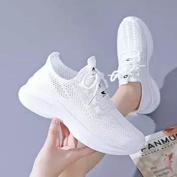 2024 Весна Лето Кроссовки Досуг Мода Бег Сетка Дышащая Женская Мягкая Подошва Женская Спортивная Обувь Твердые Шнуровка Теннис 36