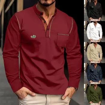 2024 Весна/Лето Мужская рубашка-поло с длинными рукавами и воротником-стойкой Мужское платье-поло с вышивкой S белый