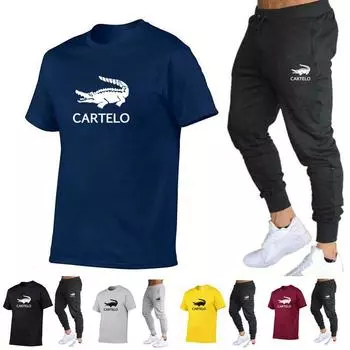 2024 Весна Лето Мужской спортивный костюм Мужские комплекты Мужская футболка + мужские шорты Мужская одежда Костюмы Спортивный костюм Мужской повседневный костюм с коротким рукавом S чёрный