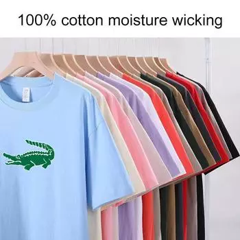 2024 Весна/Лето Новая футболка из натурального хлопка 100, удобная крутая дышащая футболка с принтом, 19 цветов S