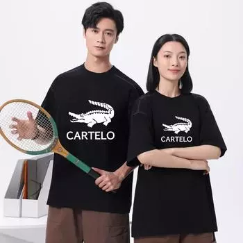 2024 Весна/Лето Новая контрастная линия с заниженной линией плеч, 100% хлопок, высококачественная футболка с круглым вырезом и принтом S чёрный