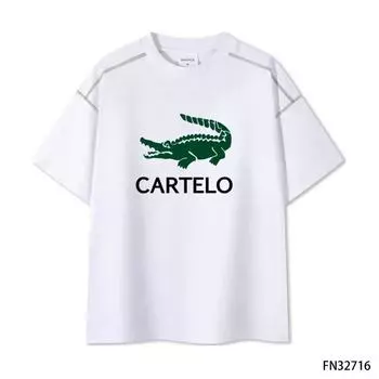 2024 Весна/Лето Новая контрастная линия с заниженной линией плеч, 100% хлопок, высококачественная футболка с круглым вырезом и принтом S чёрный