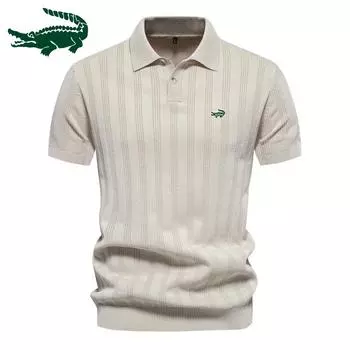 2024 Весна/Лето Новая мужская шерстяная трикотажная рубашка европейского размера с короткими рукавами и лацканами, повседневная рубашка-поло с вышивкой S слоновая кость