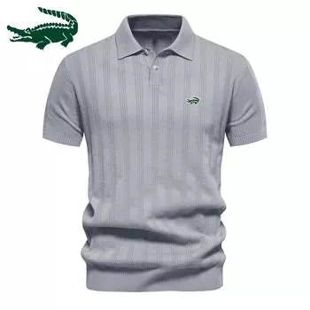 2024 Весна/Лето Новая мужская шерстяная трикотажная рубашка европейского размера с короткими рукавами и лацканами, повседневная рубашка-поло с вышивкой S