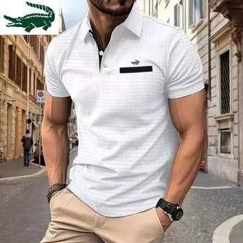 2024 Весна/Лето Новая рубашка-поло на пуговицах, жаккардовая клетчатая мужская спортивная рубашка-поло S