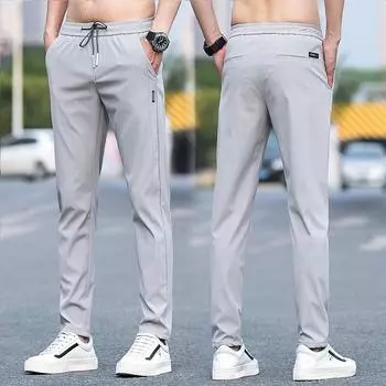 2024 Весна/Лето Новые Повседневные Брюки Ice Silk Тонкие Свободные Прямые Брюки Спортивные Брюки Мужские 28 светло-серый