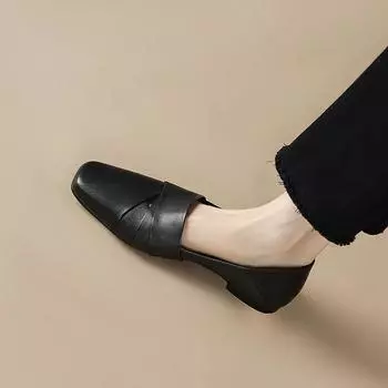 2024 Весна Лето Прибытие Платье Офисные Туфли Женские Туфли На Высоком Каблуке Из Натуральной Кожи Туфли С Квадратным Носком Одиночные Туфли Каблуки Женские 34 чёрный