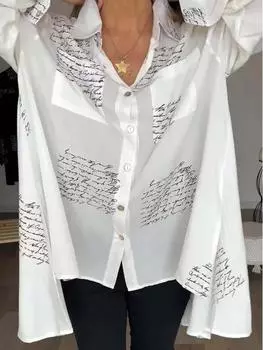 2024 Весна/Лето Женская Европейская и Американская Мода Принт Свободная Сексуальная Рубашка-Ласточкин Хвост 3XL