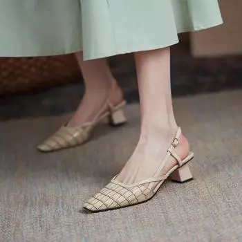 2024 Весна Лето Женские Сандалии Элегантные Лаконичные Офисные Дамы Квадратный Носок Высокие Каблуки Туфли Из Натуральной Кожи Женские Туфли-Лодочки 34 коричневый