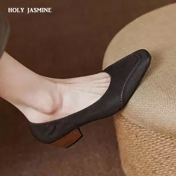 2024 Весна Лето Женские Туфли-лодочки Элегантные Модные Лаконичные Офисные Дамские Вечерние Туфли Из Натуральной Кожи Высокие Каблуки Базовые Туфли Женские Каблуки 34 коричневый